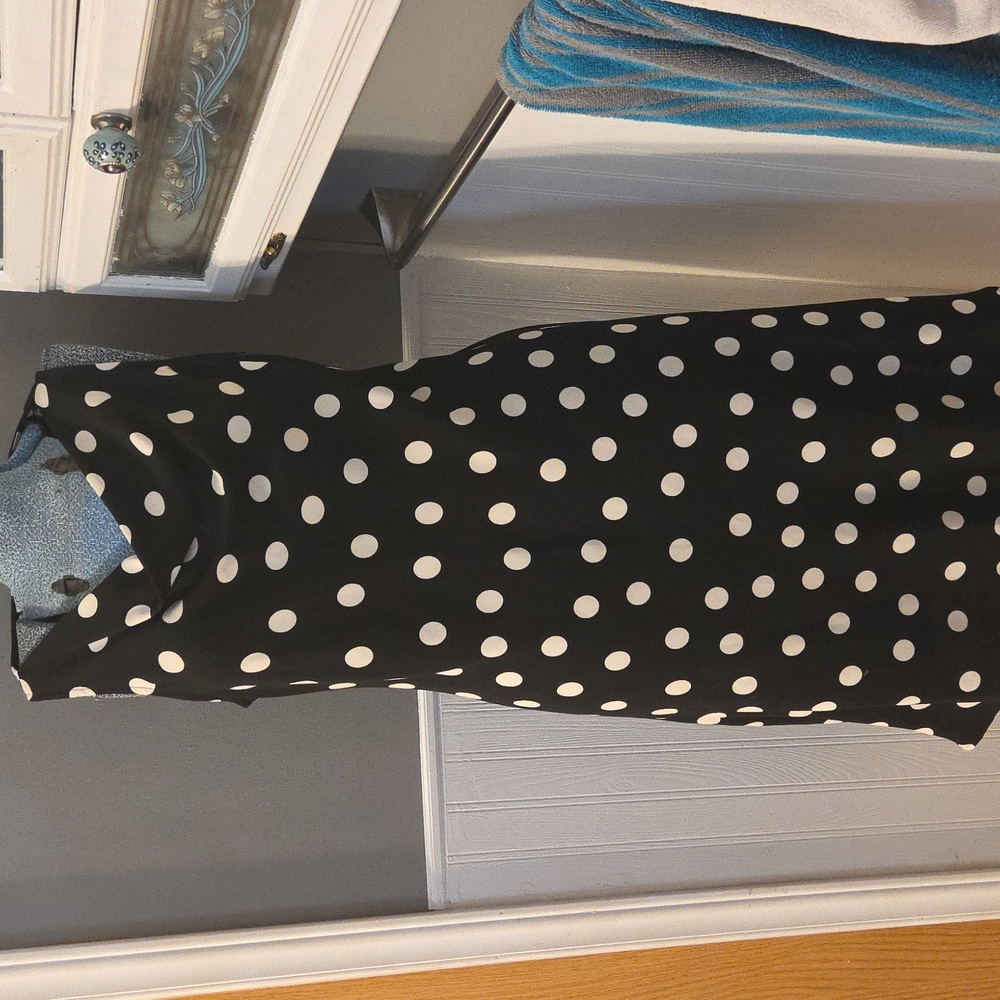 S.L. Fashions Boat Neck Polka Dot Midi Dress; Black and White